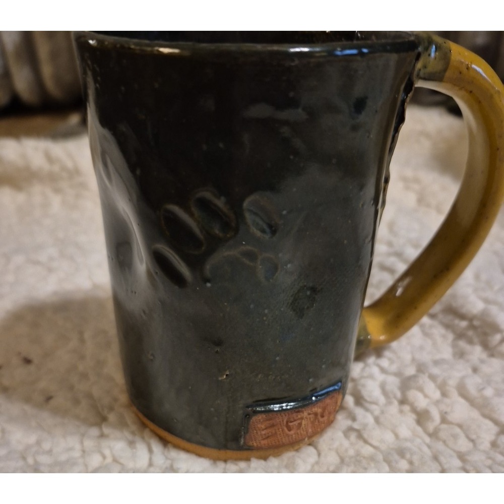 Vintage Handmade Brown Art Pottery Mug Coffee Cup - Signed